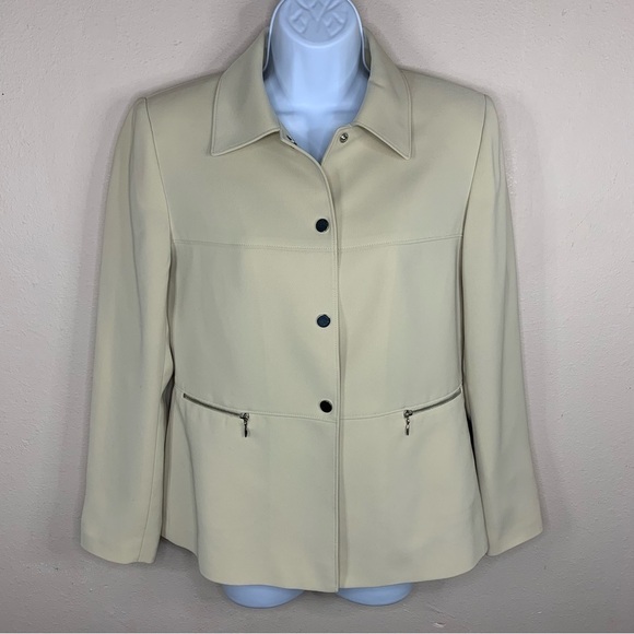 Vintage Tahari Arthur Levine Blazer Beige Lined Shoulder Pads Petite 6 - Picture 4 of 8